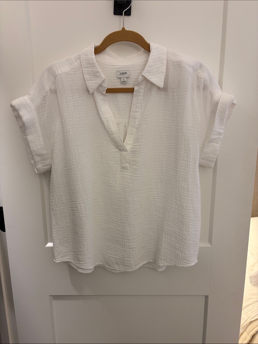 J. Crew White Gauze Split-Neck Popover Blouse